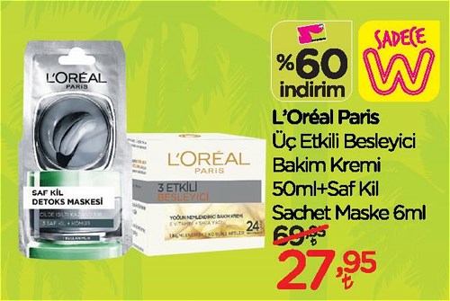 Loreal Paris Üç Etkili Besleyici Bakım Kremi 50 ml+Saf Kil Sachet Maske 6 ml image