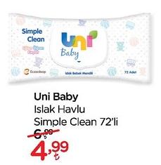 Uni Baby Islak Havlu Simple Clean 72'li image