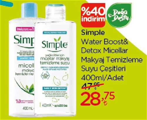 Simple Water Boost&Micellar Makyaj Temizleme Suyu Çeşitleri 400 ml image