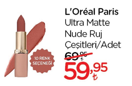 Loreal Paris Ultra Matte Nude Ruj Çeşitleri/Adet image