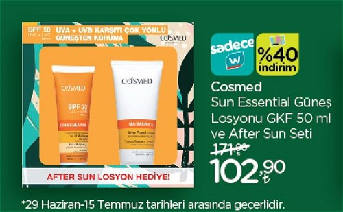 Cosmed Sun Essential Güneş Losyonu Gkf 50 ml ve After Sun Seti image