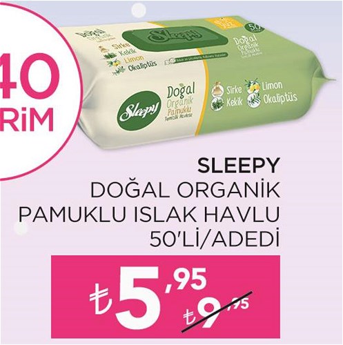 Sleepy Doğal Organik Pamuklu Islak Havlu 50'li image