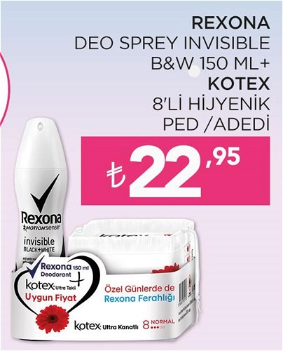 Rexona Deo Sprey Invisible B&W 150 ml+Kotex 8'li Hijyenik Ped image