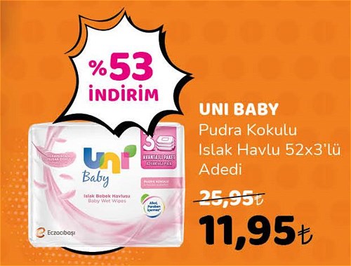 Uni Baby Pudra Kokulu Islak Havlu 52x3'lü image