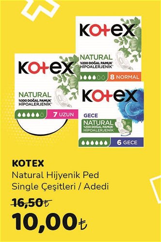 Kotex Natural Hijyenik Ped Single Çeşitleri/Adedi image