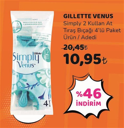 Gillette Venus Simply 2 Kullan At Tıraş Bıçağı 4'lü Paket image