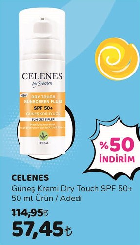 Celenes Güneş Kremi Dry Touch Spf 50+ 50 ml image