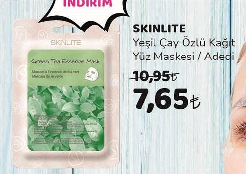 Skinlite Yeşil Çay Özlü Kağıt Yüz Maskesi image