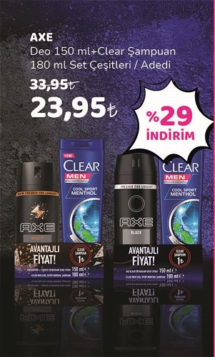 Axe Deo 150 ml+Clear Şampuan 180 ml Set Çeşitleri image