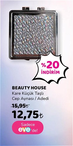 Beauty House Kare Küçük Taşlı Cep Aynası image