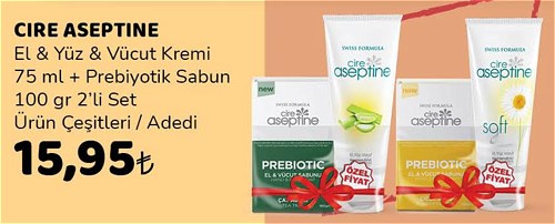 Cire Aseptine El&Yüz&Vücut Kremi 75 ml+Prebiyotik Sabun 100 gr 2'li Set image