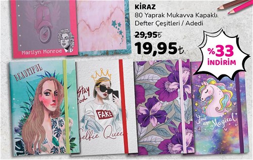 Kiraz 80 Yaprak Mukavva Kapaklı Defter Çeşitleri image