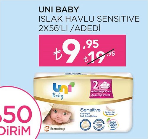 Uni Baby Islak Havlu Sensitive 2x56'lı image