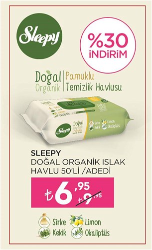 Sleepy Doğal Organik Islak Havlu 50'li image