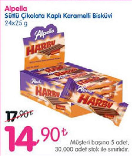 Bizim Toptan Alpella Sütlü Çikolata Kaplı Karamelli Bisküvi 24x25 g