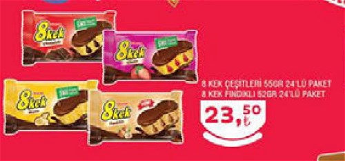 Bizim Toptan Ülker 8 Kek Çeşitleri 55 Gr / 8 Kek Fındıklı 52 Gr 24'lü Paket