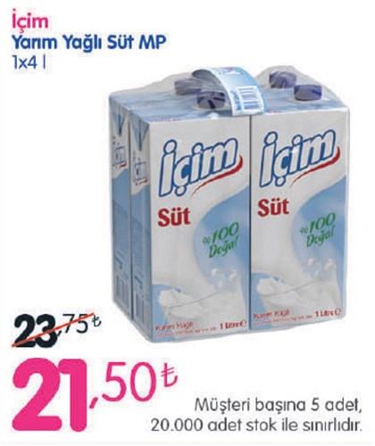 İçim Yarım Yağlı Süt MP 1x4 l image