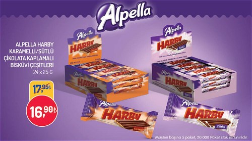 Alpella Harby Karamelli/Sütlü Çikolata Kaplamalı Bisküvi Çeşitleri 24x25 g image