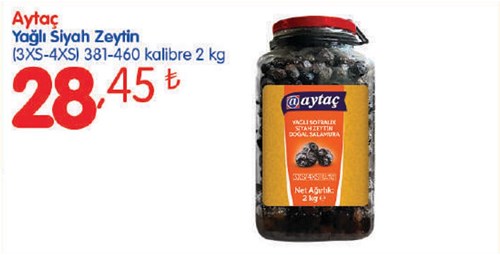 Aytaç Yağlı Siyah Zeytin (3XS-4XS) 381-460 kalibre 2 kg image