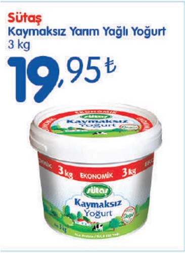 Sütaş Kaymaksız Yarım Yağlı Yoğurt 3 kg image