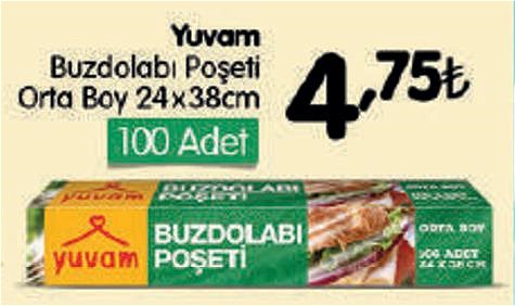 Yuvam Buzdolabı Poşeti Orta Boy 24x38 cm 100 Adet image