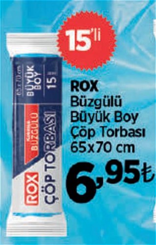 Rox Büzgülü Büyük Boy Çöp Torbası 65x70 cm 15'li image