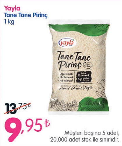 Yayla Tane Tane Pirinç 1 kg image