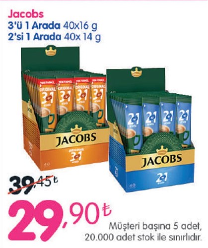 Jacobs 3'ü 1 Arada 40x16 g/2'si 1 Arada 40x14 g image