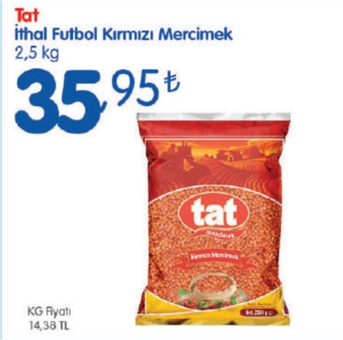 Tat İthal Futbol Kırmızı Mercimek 2,5 kg image