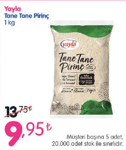 Yayla Tane Tane Pirinç 1 kg image