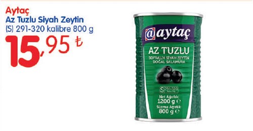 Aytaç Az Tuzlu Siyah Zeytin (S) 291-320 Kalibre 800 g image