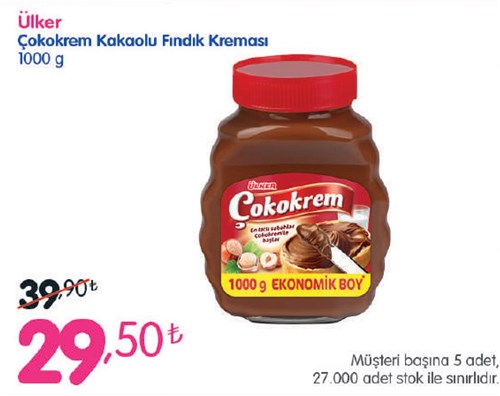 Ülker Çokokrem Kakaolu Fındık Kreması 1000 g image