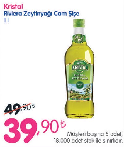 Kristal Riviera Zeytinyağı Cam Şişe 1 l image