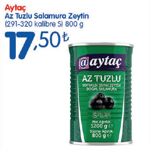 Aytaç Az Tuzlu Salamura Zeytin (291-320 kalibre S) 800 g image