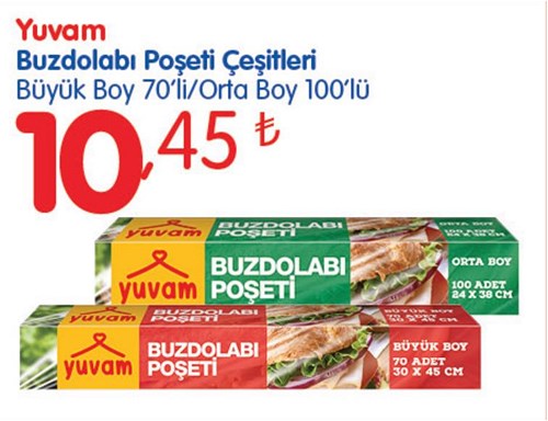 Yuvam Buzdolabı Poşeti Çeşitleri Büyük Boy 70'li/Orta Boy 100'lü image