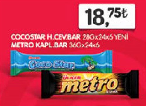 Ülker Cocostar Hindistan Cevizli Bar 28 Gx24x5/Metro Kaplamalı Bar 36 Gx24x6 image
