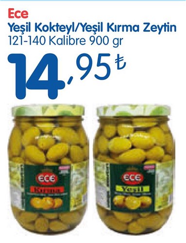 Ece Yeşil Kokteyl/Yeşil Kırma Zeytin 121-140 Kalibre 900 gr image
