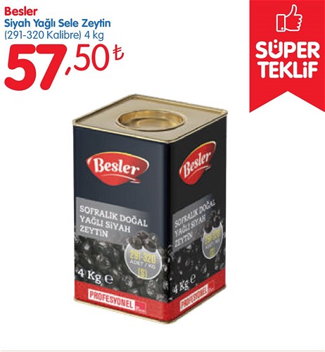 Besler Siyah Yağlı Sele Zeytin (291-320 Kalibre) 4 kg image