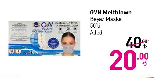GVN Meltblown Beyaz Maske 50'li image