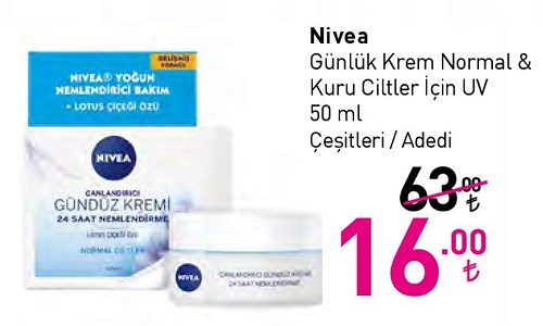 Nivea Günlük Krem Normal& Kuru Ciltler için UV 50 ml Çeşitleri image