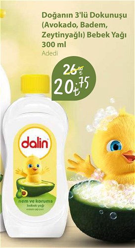 Dalin Doğanın 3'lü Dokunuşu (Avokado, Badem, Zeytinyağlı) Bebek Yağı 300 ml image