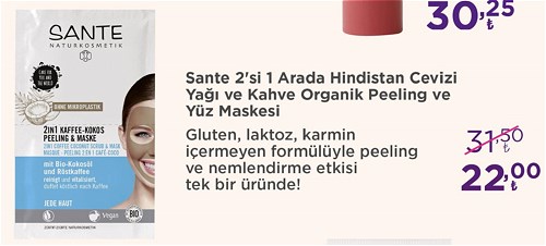 Sante 2'si 1 Arada Hindistan cevizi Yağı ve Kahve Organik Peeling ve Yüz Maskesi image