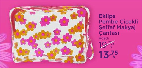 Eklips Pembe Çiçekli Şeffaf Makyaj Çantası image