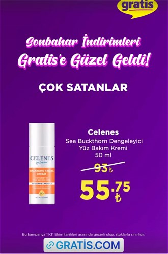 Gratis Celenes Sea Buckthorn Dengeleyici Yüz Bakım Kremi 50 ml