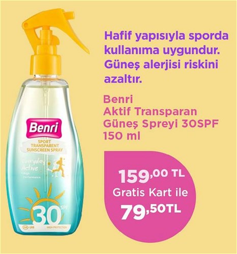 Benri Aktif Transparan Güneş Spreyi 30Spf 150 ml image