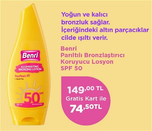 Benri Parıltılı Bronzlaştırıcı Koruyucu Losyon Spf 50 image