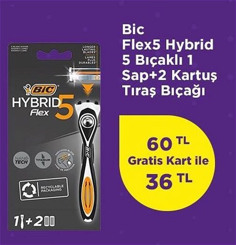 Bic Flex5 Hybrid 5 Bıçaklı 1 Sap+2 Kartuş Tıraş Bıçağı image