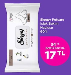 Sleepy Petcare Islak Bakım Havlusu 60'lı image