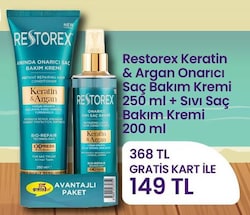 Restorex Keratin&Argan Onarıcı Saç Bakım Kremi 250 ml + Sıvı Saç Bakım Kremi image