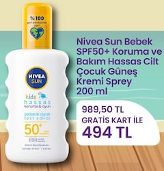 Nivea Sun Bebek SPF50+ Koruma ve Bakım Hassas Cilt Çocuk Güneş Kremi Sprey 200 m image